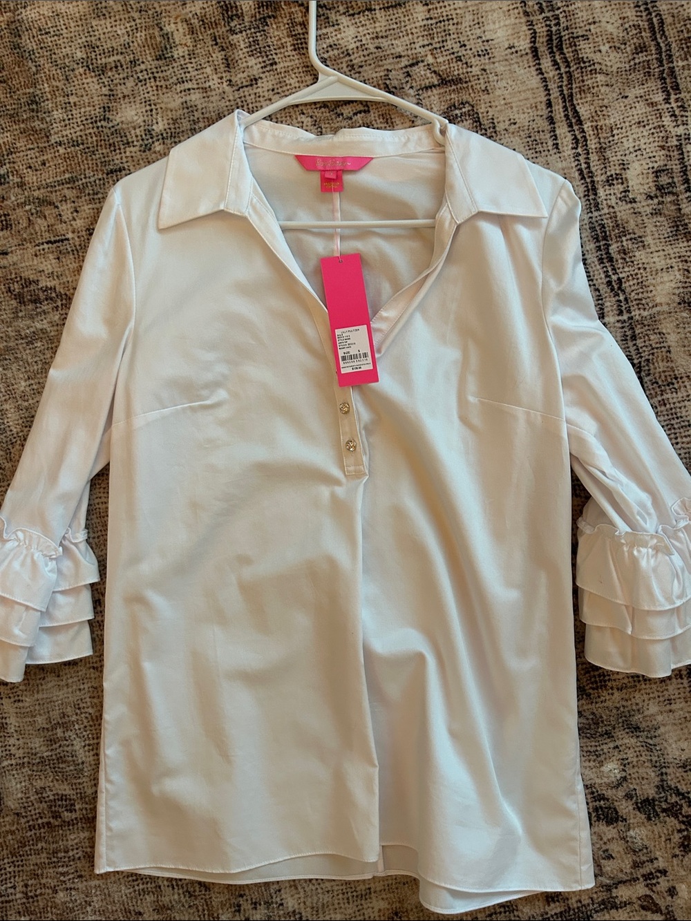 Lilly Pulitzer Women’s White Ruffle-Sleeve Collared Blouse